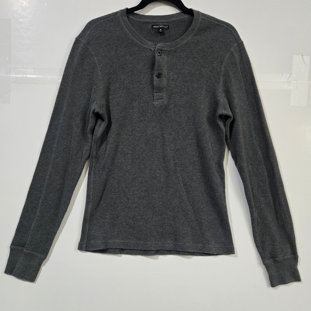 J.Crew Mercantile Henley Shirt Men Medium Gray Waffle Knit Outdoor Layring Basic